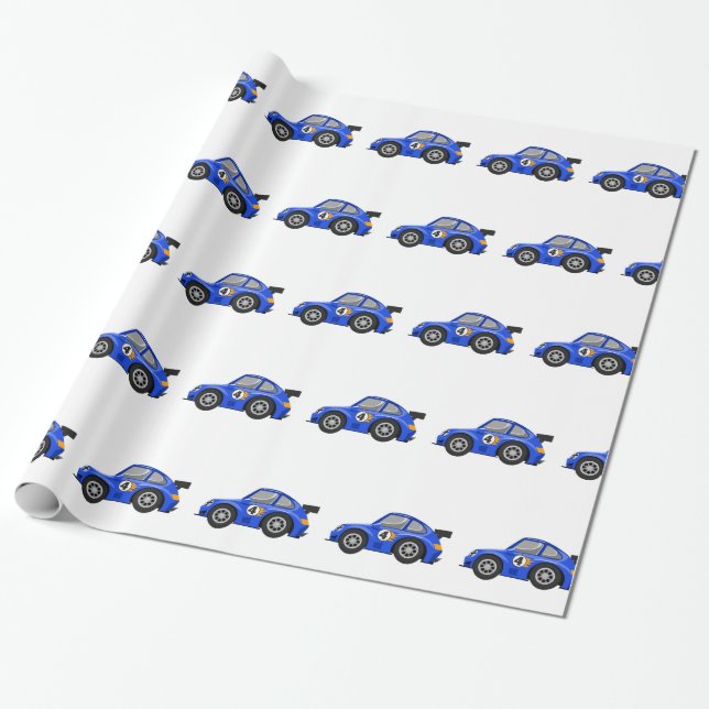 Papel De Presente Carro azul adaptável - Escolha a cor de fundo (Desenrolado)