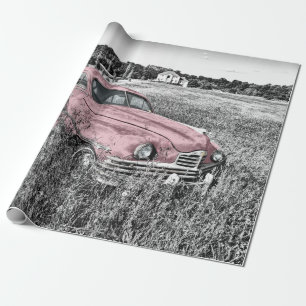 Papel De Presente Carro Clássico Rosa
