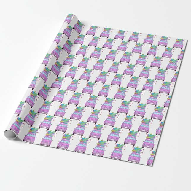Papel De Presente Carro cor-de-rosa com dobras de Natal (Desenrolado)