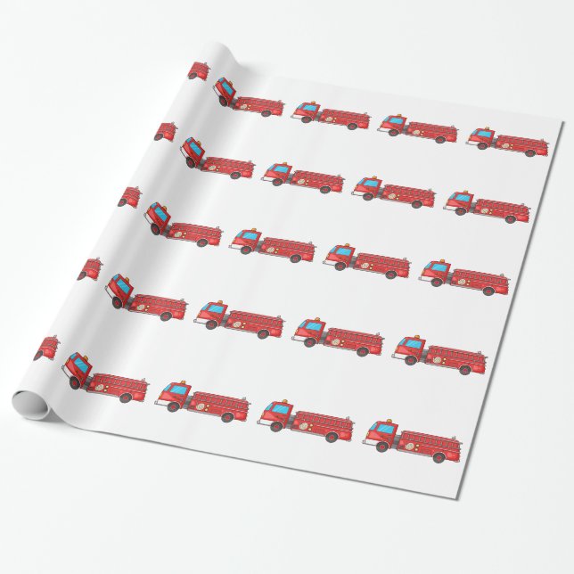 Papel De Presente Carro de bombeiros/motor dos desenhos animados (Desenrolado)
