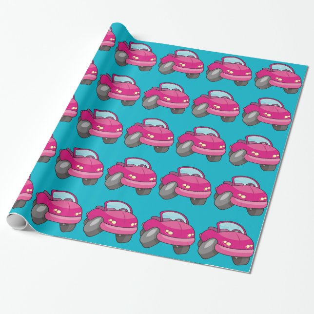 Papel De Presente Carro de Cartografia Rosa (Desenrolado)