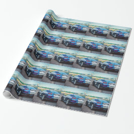 Papel De Presente Carro de Corrida Azul