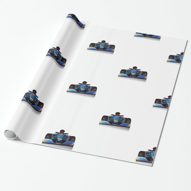 Papel De Presente Carro de Corrida Azul (Desenrolado)