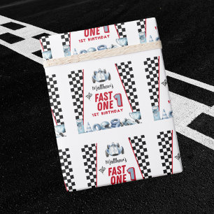 Papel De Presente Carro de Corrida Menino 1º aniversário Fast One
