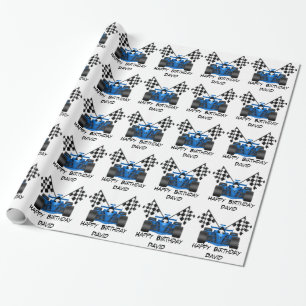 Papel De Presente Carro de corridas azul