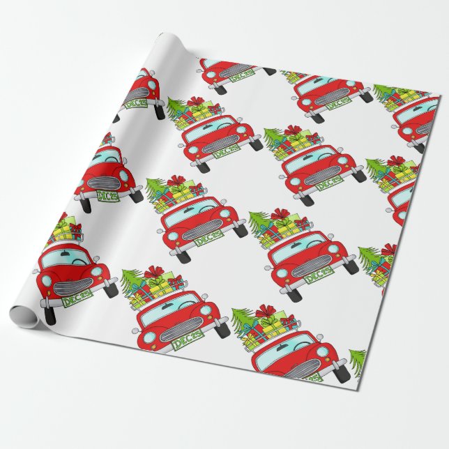 Papel De Presente Carro de Natal desenhado à mão (Desenrolado)