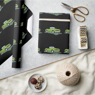 Papel De Presente Carro Esportivo Conversível Retro Verde Lima