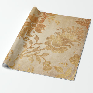 Papel De Presente Carro floral Dourado do vintage sujo