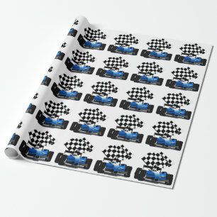 Papel De Presente Carro Raça Azul com Sinalizador Verificado