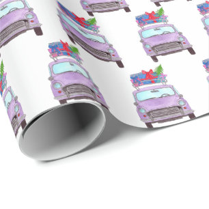 Papel De Presente Carro Roxo com Dons de Natal