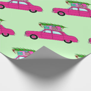 Papel De Presente Carro roxo com presentes de Natal