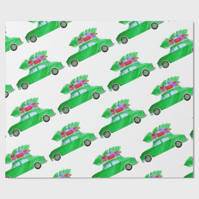 Papel De Presente Carro Verde com Dobras de Natal (Aberto)