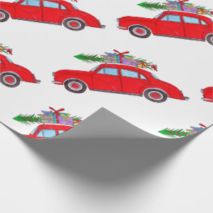 Papel De Presente Carro Vermelho com árvore de Natal