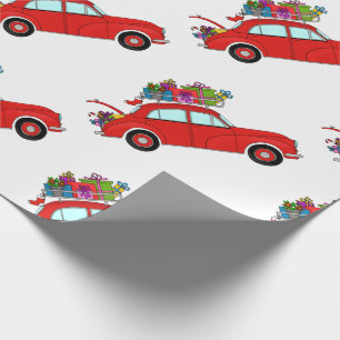 Papel De Presente Carro Vermelho com presentes de Natal