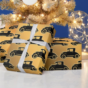 Papel De Presente Carro vintage Dourado Preto de Luxo