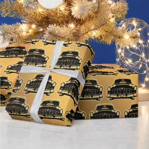 Papel De Presente Carro vintage Dourado Preto de Luxo