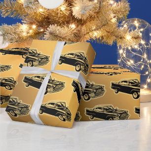Papel De Presente Carro vintage Dourado Preto de Luxo