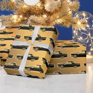 Papel De Presente Carro vintage Dourado Preto de Luxo