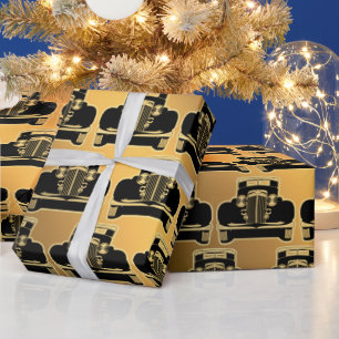 Papel De Presente Carro vintage Dourado Preto de Luxo