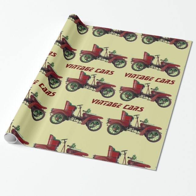 Papel De Presente CARROS ANTIGOS vermelho amarelo preto (Desenrolado)