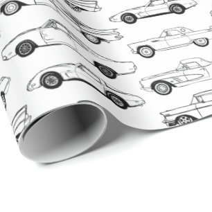 Papel De Presente Carros clássicos em design preto