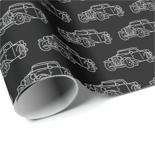 Papel De Presente Carros Clássicos Retro Simples Elegantes Preto e B