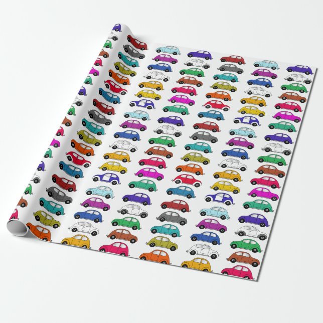 Papel De Presente Carros compactos divertidos no estilo retrô (Desenrolado)