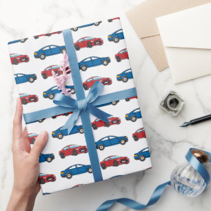 Papel De Presente Carros Correntes De Corrida De Carros Retro Blue B