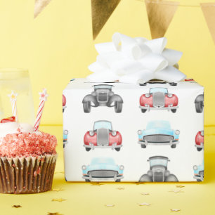Papel De Presente Carros de Corrida Coloridos Clássicos Antigos
