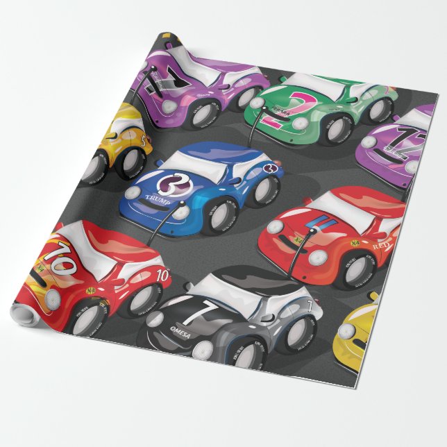 Papel De Presente Carros de Corrida em Estrada (Desenrolado)