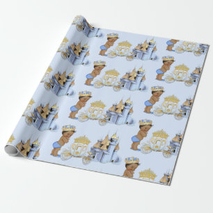 Papel De Presente Carruagem Azul do Castelo do Príncipe Real Dourado