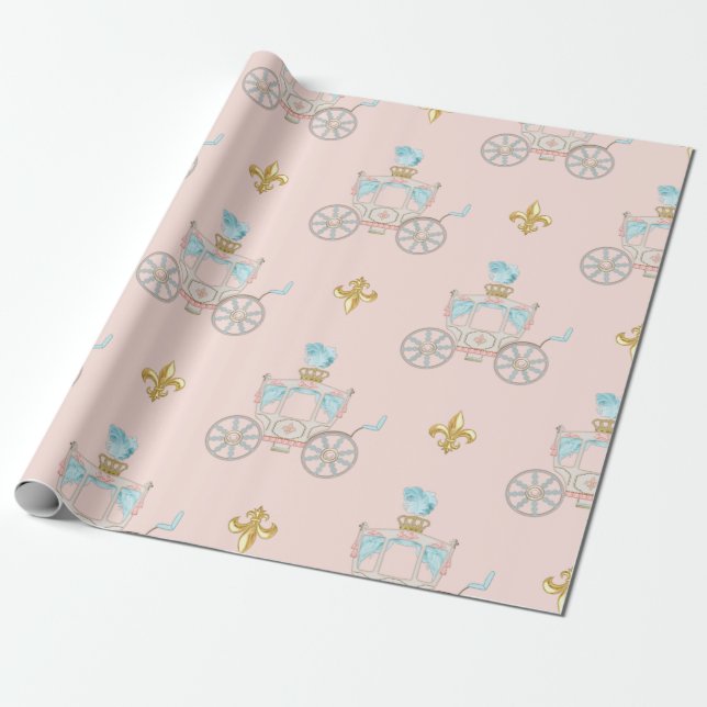 Papel De Presente Carruagem de Conto de Fadas Royal Fleur Bege Doura (Desenrolado)
