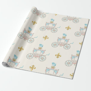 Papel De Presente Carruagem de Fadas Rosa Dourado Marfim