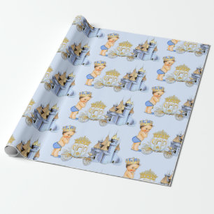 Papel De Presente Carruagem do Castelo do Príncipe Real Azul Dourado