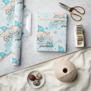 Papel De Presente Carruagem Vintage Baby Boy