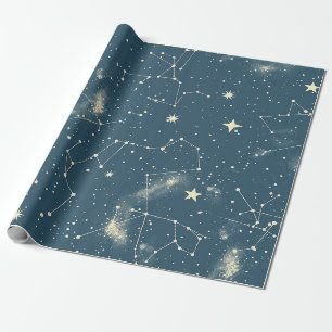 Papel De Presente Carta da Constelação da Lua Marfim Academia Navy E