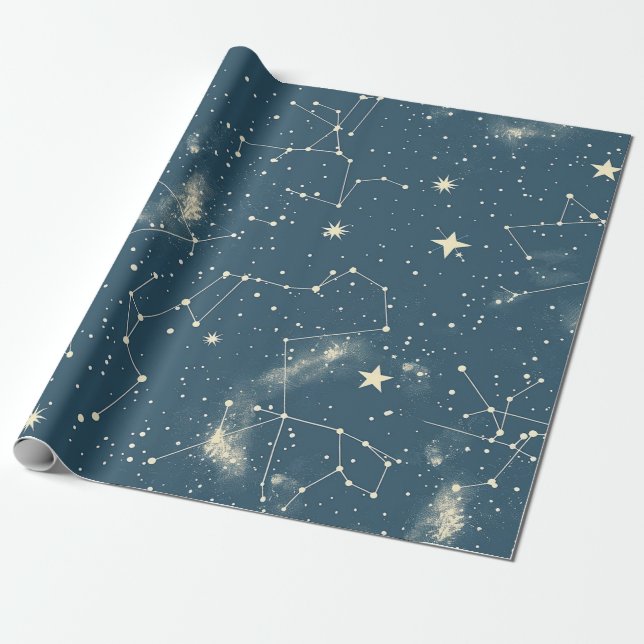 Papel De Presente Carta da Constelação da Lua Marfim Academia Navy E (Desenrolado)