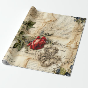 Papel De Presente Carta de Amor em Pergaminho Antigo com Flores