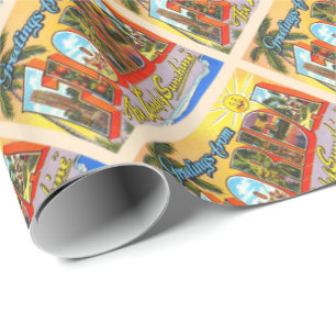 Papel De Presente Carta Postal do Estado da Flórida FL Vintage Larg