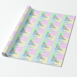 Papel De Presente Cartão de 1º Aniversário de Menino Bebê de Desenho