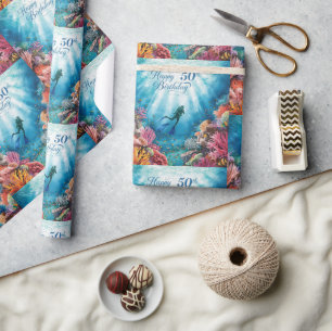 Papel De Presente cartão de aniversário subaquático de 50 anos Scuba