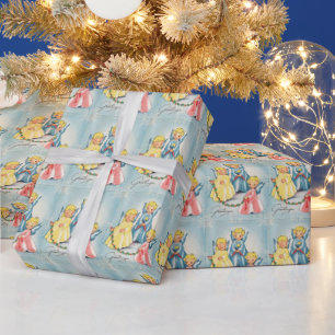 Papel De Presente Cartão de Natal Antigo Anjos Fofos