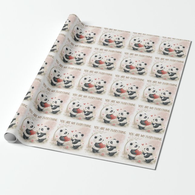 Papel De Presente Cartão de Panda Romântico (Desenrolado)