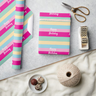 Papel De Presente Cartão Plano de Aniversário com Listras Coloridas