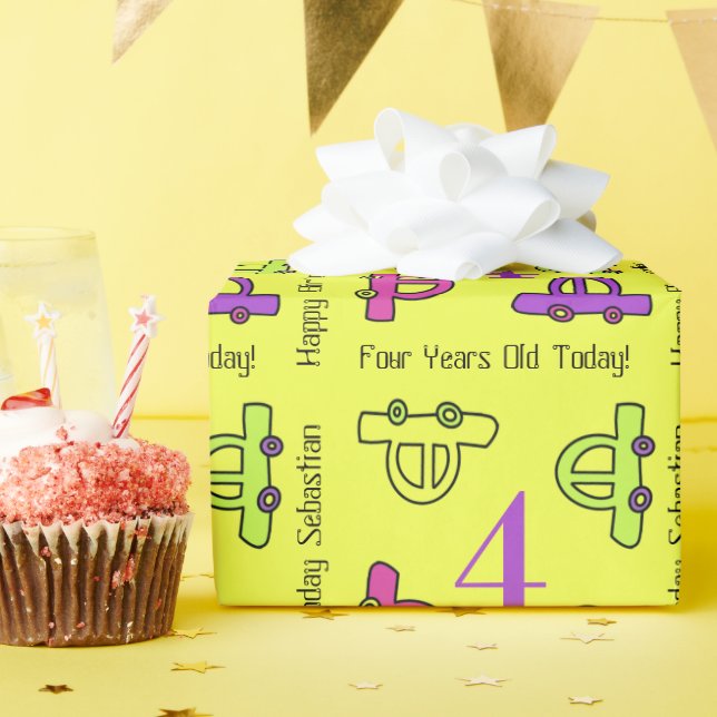 Papel De Presente Cartões Amarelos Quarto Aniversário (Festa de aniversário)