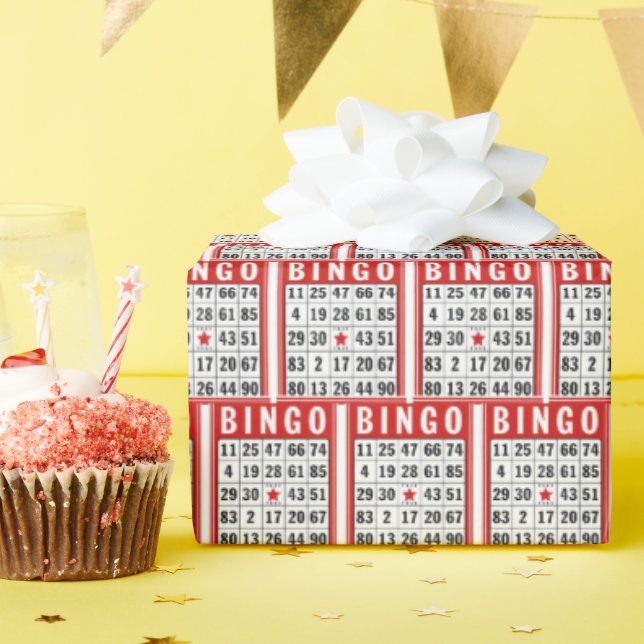 Papel De Presente Cartões de Bingo Vermelho e Branco (Festa de aniversário)