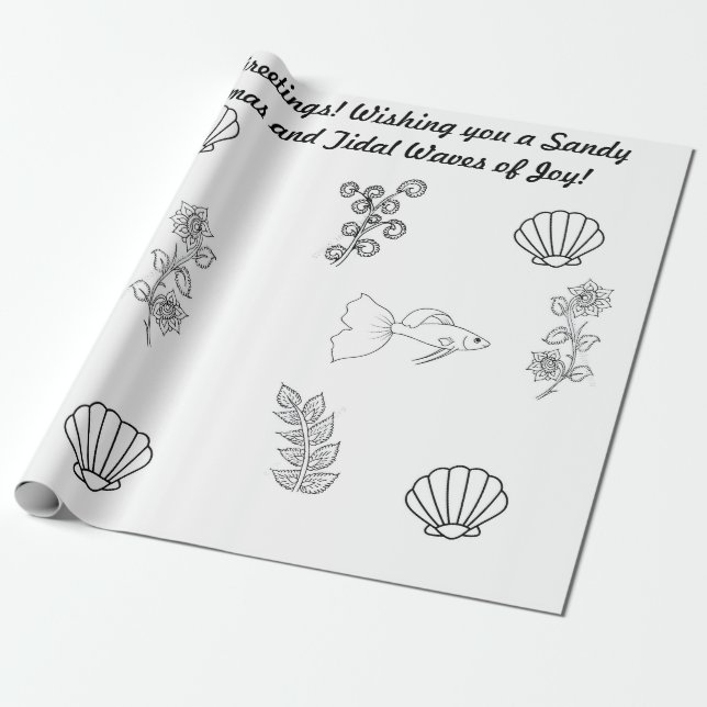 Papel De Presente Cartões de natal costeiros com flora e fauna (Desenrolado)