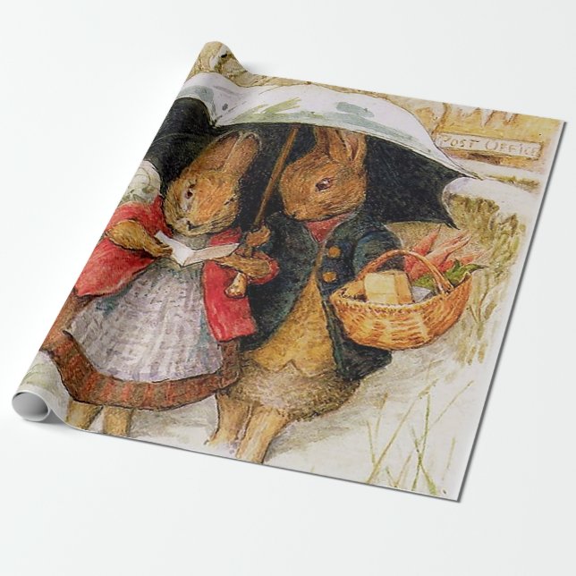 Papel De Presente "Cartões de natal" por Beatrix Potter (Desenrolado)