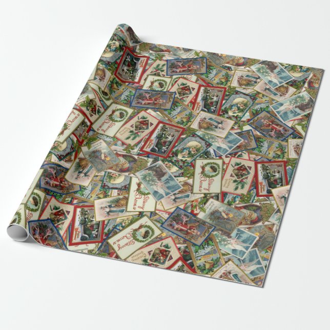 Papel De Presente Cartões postais de Natal Antigos Vitorianos (Desenrolado)