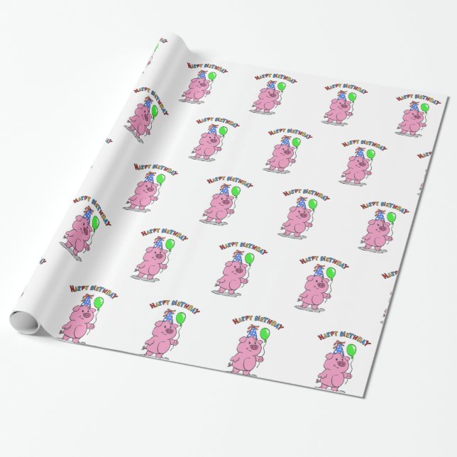 Papel De Presente Cartografia de Birthday Pig | escolher cor de fund (Desenrolado)